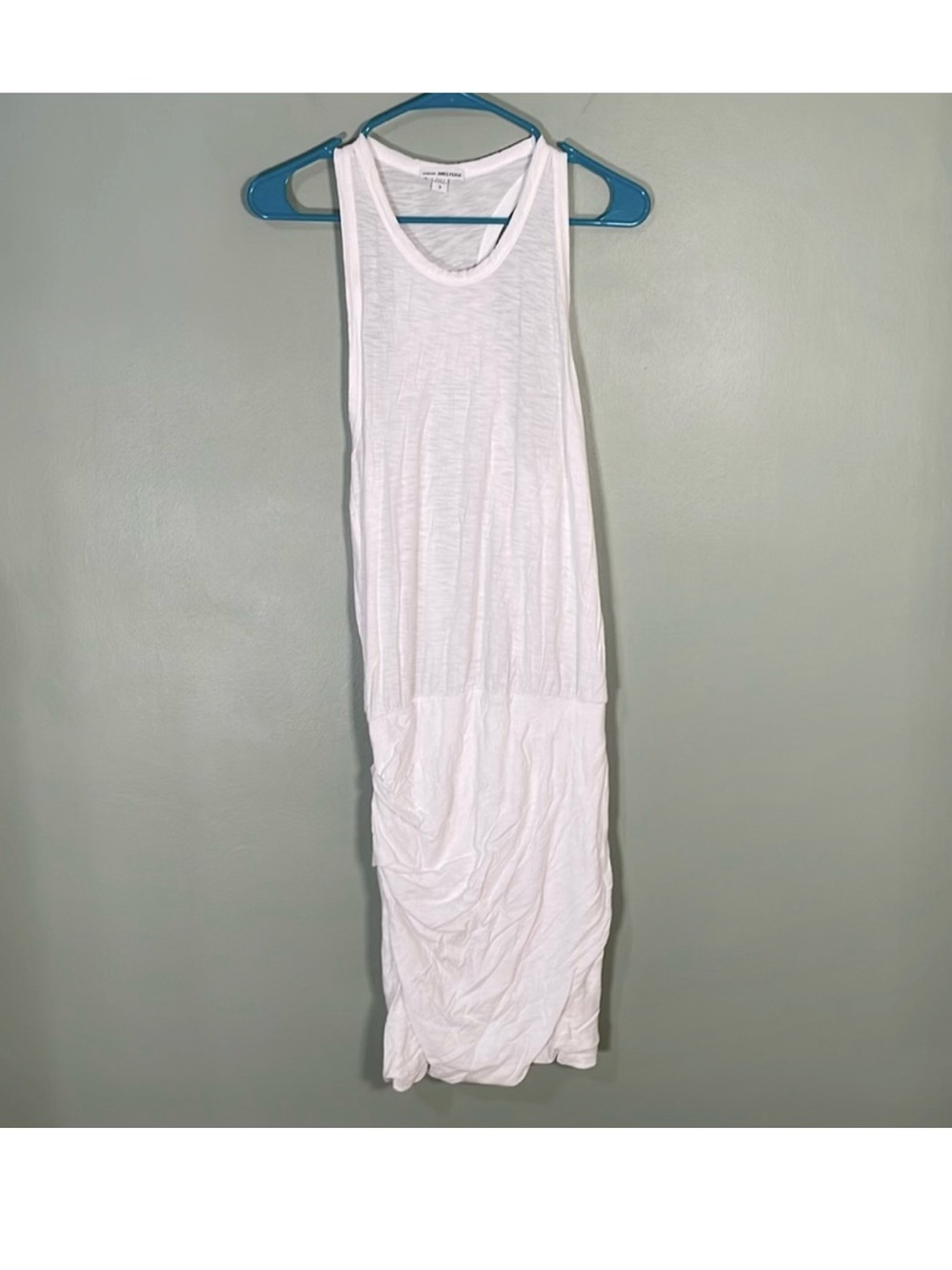 James Perse White Sleeveless Racerback Ruched drop waist Dress Size L ( 3)
